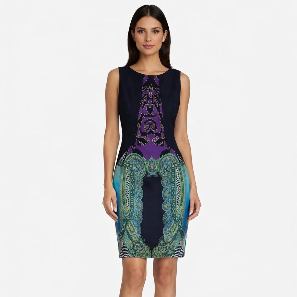 Etro black multicolor print cocktail dress size 48